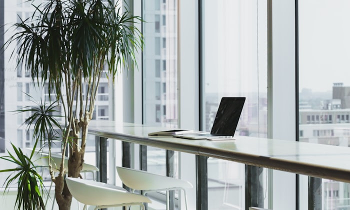 Open plan corporate office workspace