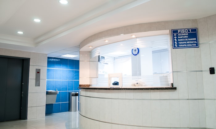 Modern hospital corridor and medical facility interior